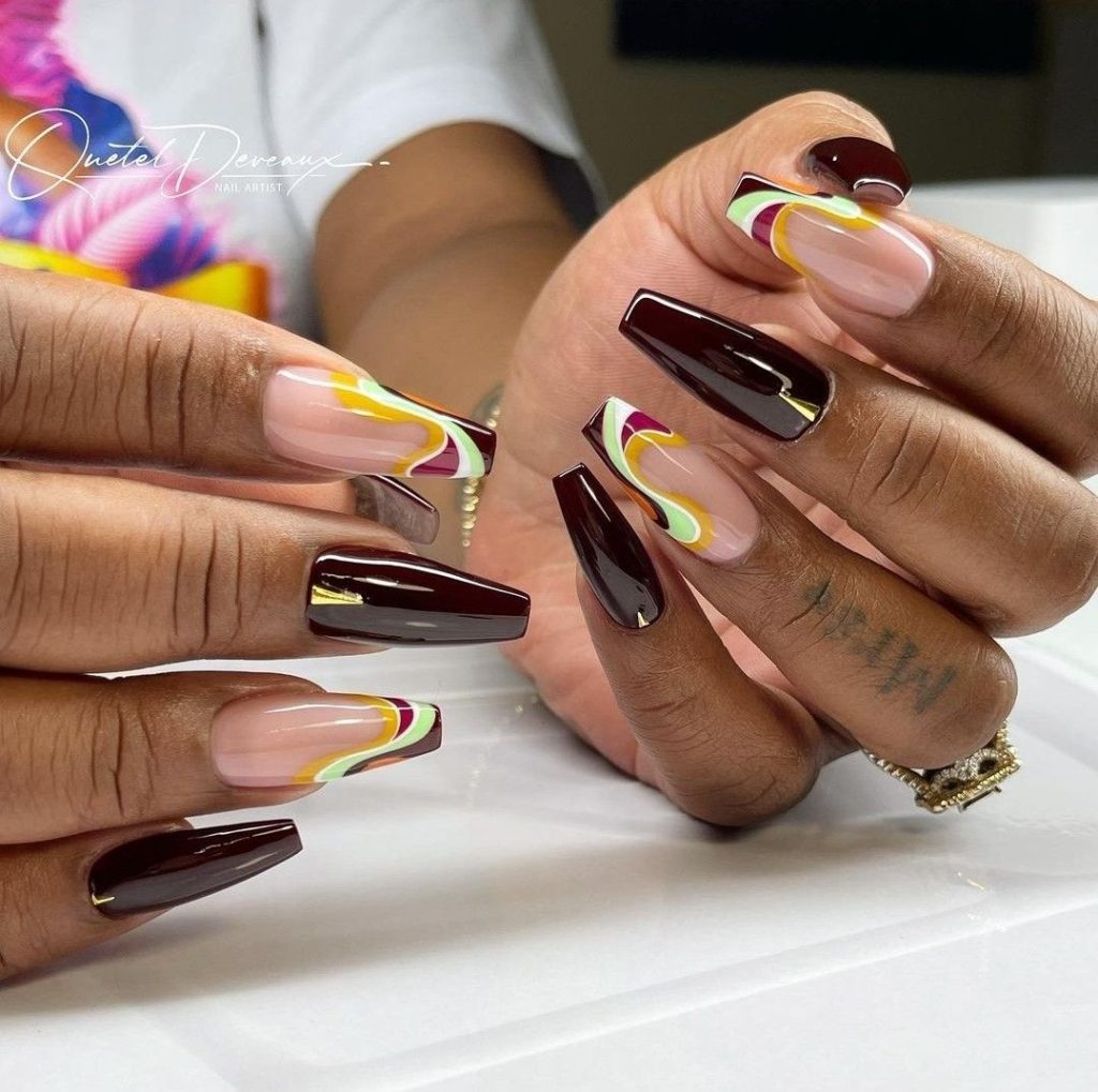 Brown and Marble Colors Nails