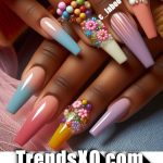 Pretty Pastels: Spring Nail Trends, colorful vibrant nail design, medium acrylic nails