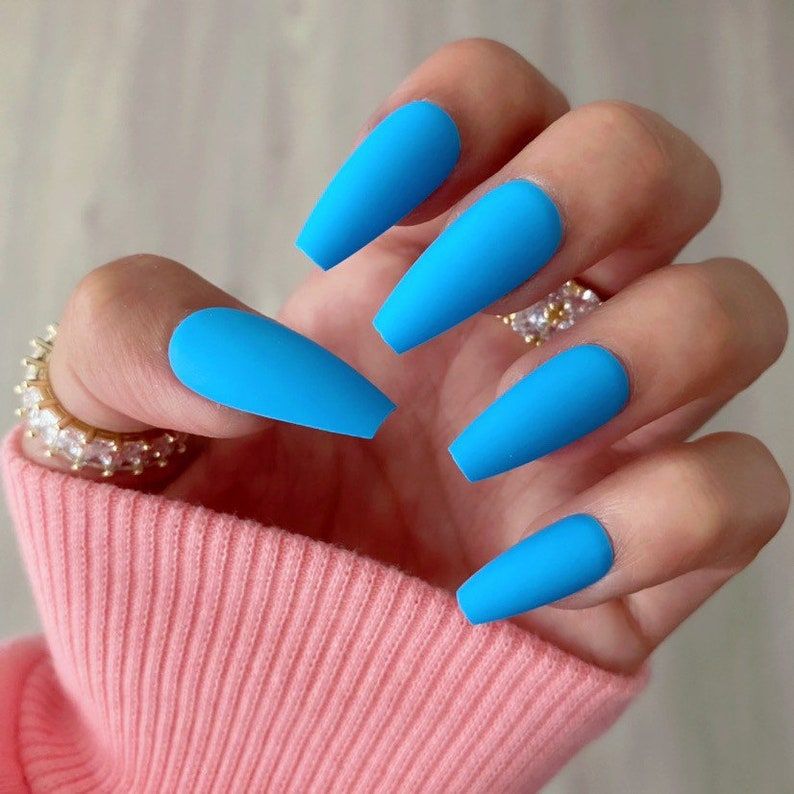 28 Pcs Blue Matte Press on Nails Coffin Mid Coffin Nails, Nails Press On, Fake Nails, Glue on Nails, Stick on Nails, Nails With Designs – Etsy