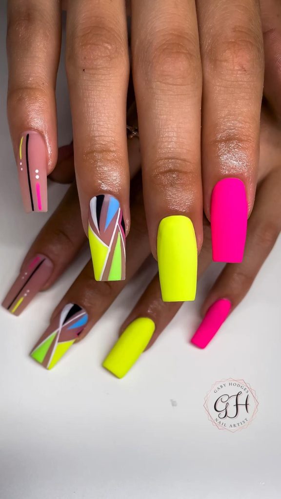 RETRO Neon Nail Set 💛💖 Click the link in my Bio for nail tutorials! @GabyHodgesNails