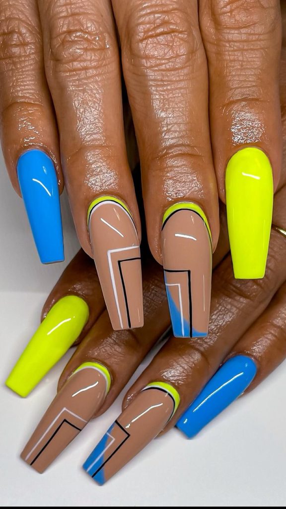 Blue / Yellow Neon Nail Set