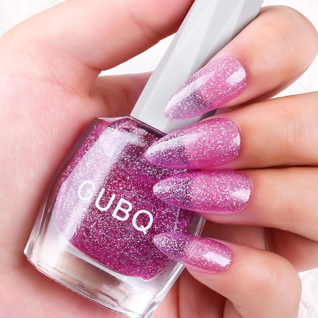 Major Dijit Quick Dry Nail Polish 12ml/0.41fl oz Glitter VioletRed Regular Nail Lacquer Fast Drying & Long Lasting Nail Polish Nail Art Effect for Nail Salon