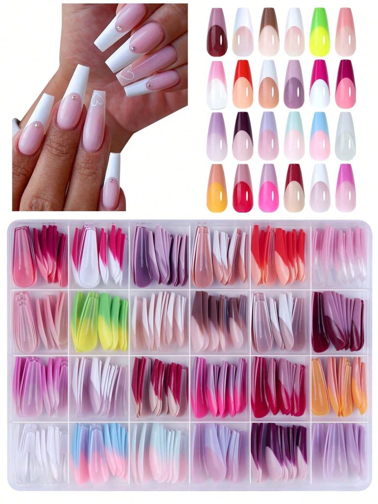 288PCS False Nails Tips Coffin Colorful French Artificial Acrylic Press On Nails Pre-Design Gel Nails Manicure Art Capsule For Girls Women DIY Decoration