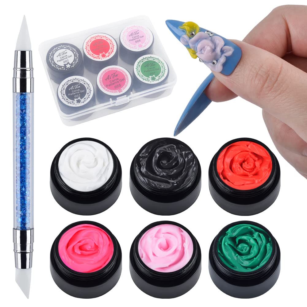 BAIYIYI 6 Color Carving Gels 3D Sculpture Gel for Nail Art Decoration Kit Creative DIY Nail Art Painting Carved Soak Off Polish Flowers Design Modeling Tool