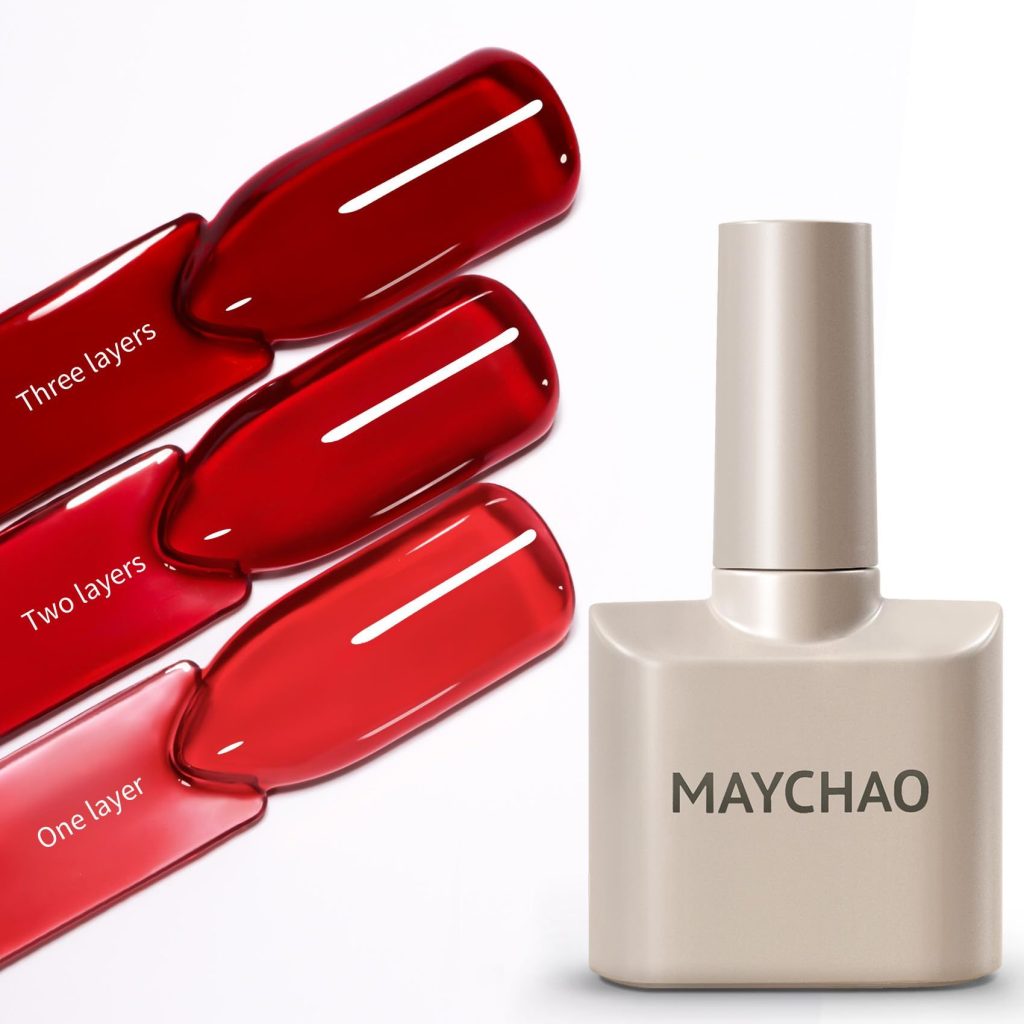 MAYCHAO 15ML Gel Nail Polish, Apple Red Jelly Gel Nail Polish Soak Off UV LED Nails Polish Nail Art Starter Manicure Salon DIY at Home, 0.5 OZ