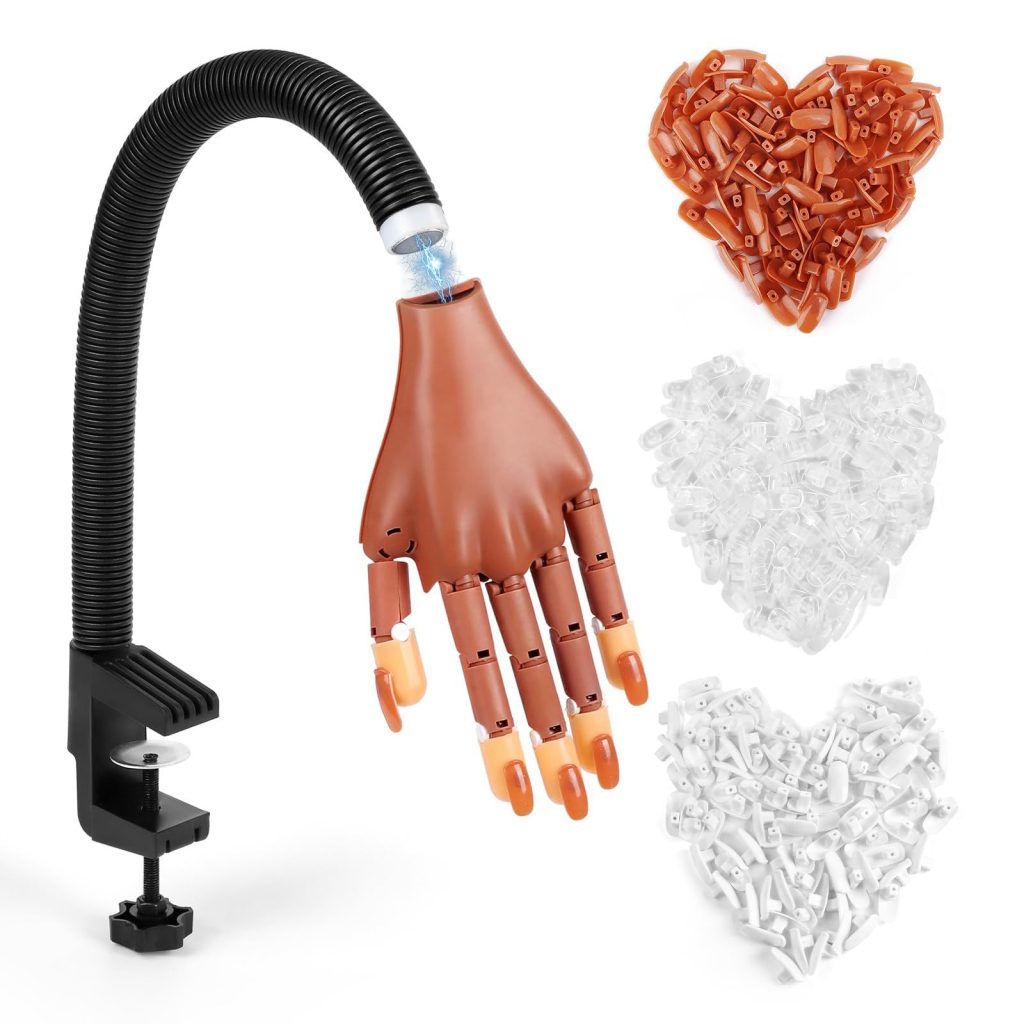 Magnetic Practice Hand for Acrylic Nails: Nail Practice Hand with 300 Pcs Nail Tips – Flexible Nail Hand Practice Model – Adjustable Fake Hand Acrylic Nail Kits Full Set for Beginners