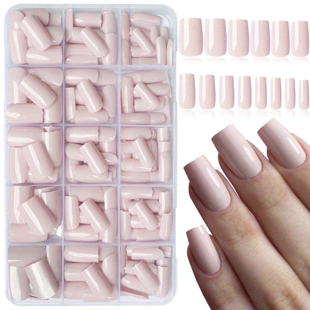 LoveOurHome 316pc Square Press on Nails Medium Fake Nails with Glue Tabs, Point Pink Nails Press on Nails Square Glue on Nails Acrylic Nail Tips Full Cover Fake Nails Medium False Artificial Nails
