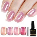 Shining She Gel Nail Polish Cat Eye, 4 Colours Nude Pink Rose Shimmer Jelly Glass Crytal Nail Polish with Magnet Soak-Off UV/LED Magnetic Gel Polish for Nail Art Salon DIY Home, 8 ML