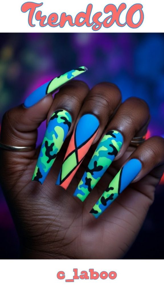 Matte Neon Camouflage Nails💅🏾😍🔥Trending Nails, Nails Inspo