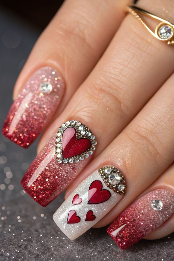 Luxury Glitter Valentine Nails | Sparkle Heart Nail Art ✨💖💅