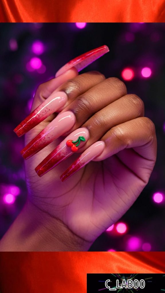 Colorful vibrant nail design, fall nails, summer nails, trending nails, medium acrylic nails