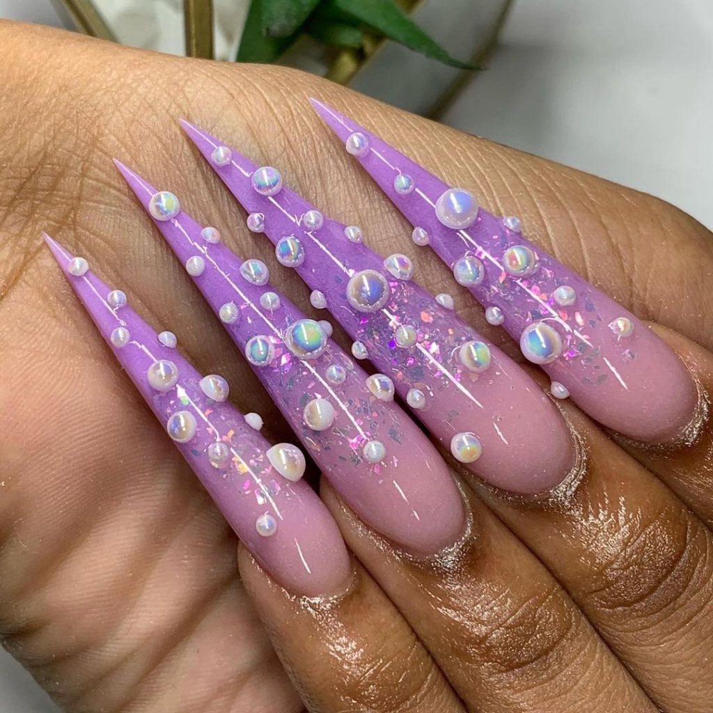 Purple Pink Stiletto Bubble Nails👀🔥💜