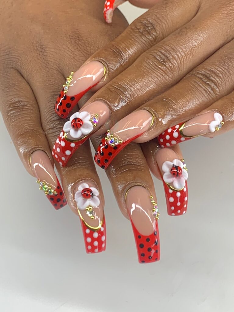 Trendy 3D LadyBug Nail Art
